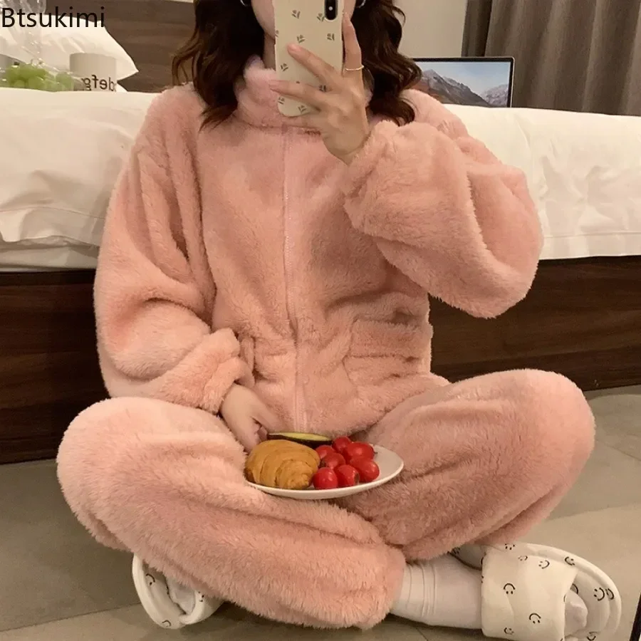 

Home Clothes Nightgown Homewear Sleepwear Flannel Winter New Female Coral Set Warm Soft Cute Autumn Pajamas Women's Fleece 2023