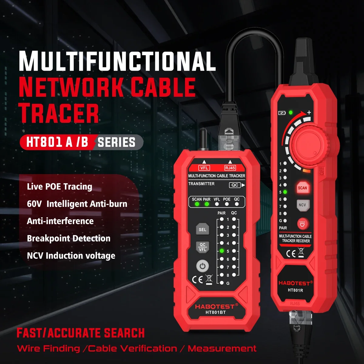 HT801 Network Cable Tester HT801A HT801B, smart anti burn 60V RJ45 RJ11 LAN cable tester network cable finder wire tracker