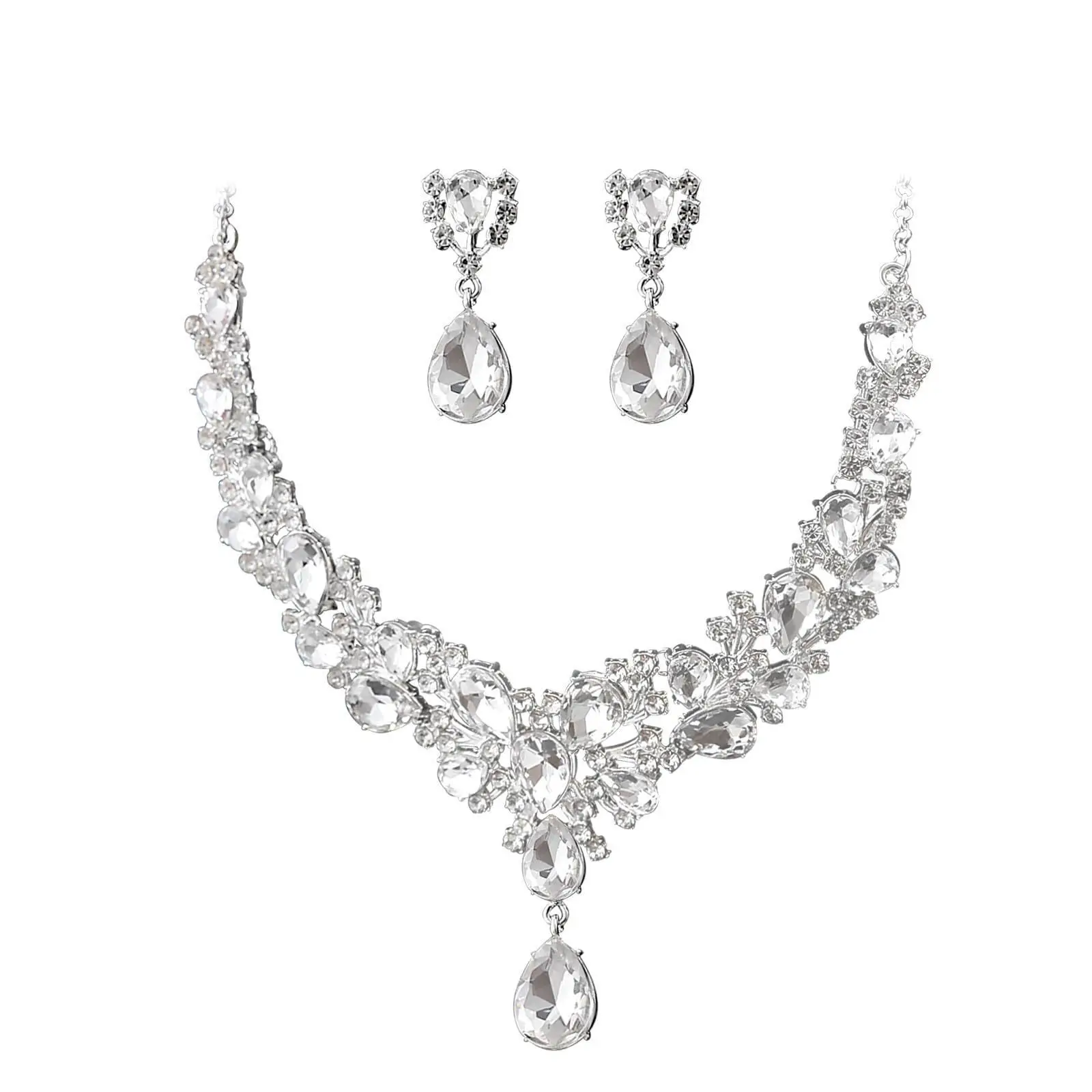 3Pcs Wedding Jewelry Set Imitation Rhinestone Crystal Ball Necklace Earrings Bridal Accessories For Women Luxury Minimalist