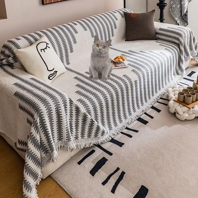 Thicken Chenille Blanket Classic Black Stripe Sofa Blanket Summer Couch Non Slip Blanket Office Nap Shawl Cushion Sofa Covers 담요 4