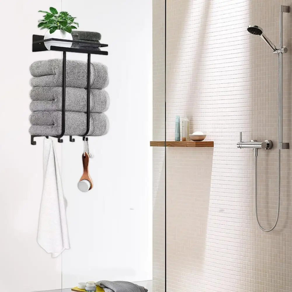 Bathroom Towel Rack Wall-mounted Towel Storage Bathroom Storage Rack with Sturdy Wall Mounted Holder Shelf for Simple