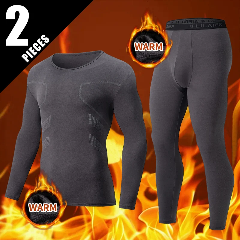 Autumn And Winter Men's Printed Casual Sports Underwear Set Cycling And Running Plus Size Base Warm Suit 1/2-piece
