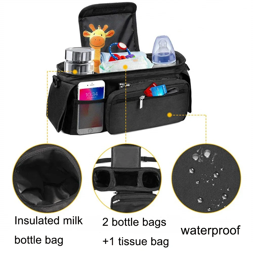 Universal Baby Stroller Organizer, with Insulated Cup Holder Detachable Phone Bag & Shoulder Strap, Fits and Pet Stroller 5