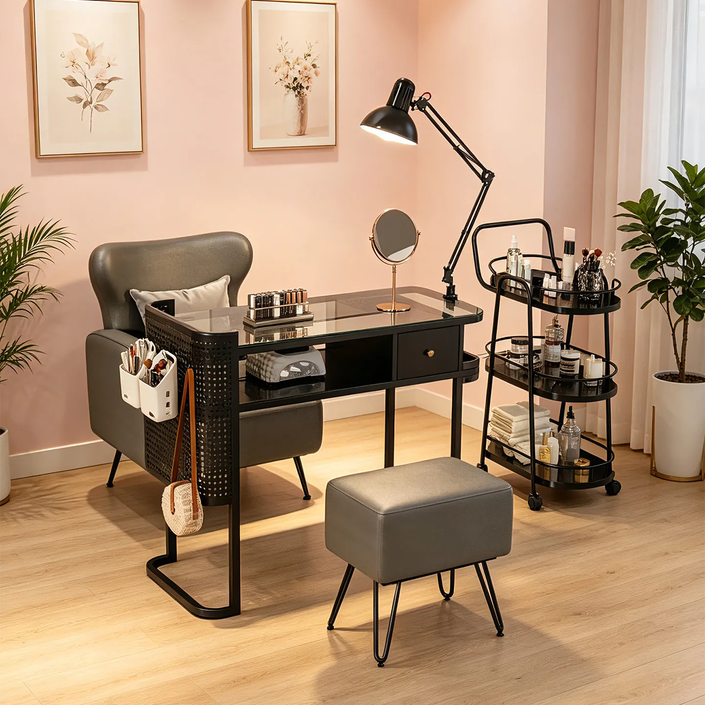 Table de manucure simple LTT1 Cream Wind avec aspirateur intégré, table spéciale pour salon de manucure
