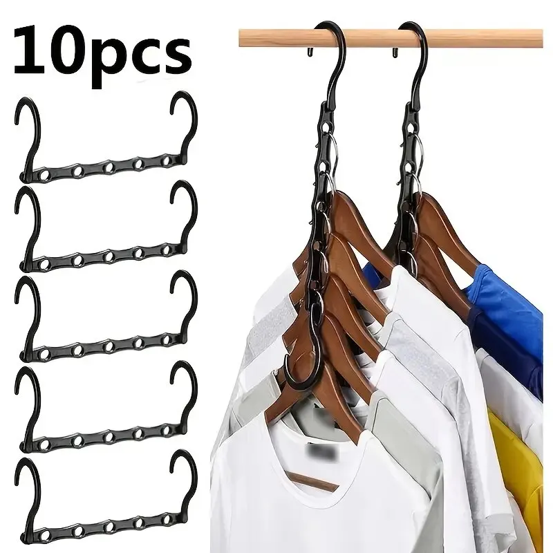 10 Pcs Space Saving Magic Hangers Black Sturdy Plastic Holder Heavy Clothes Organizer For Dorms Apartments Small Closet 