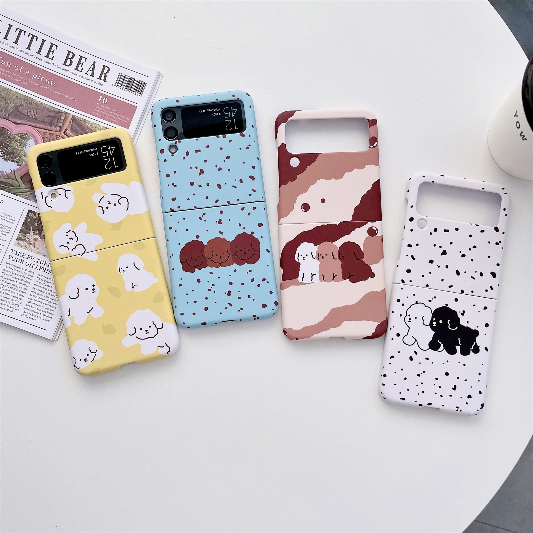 galaxy z flip3 phone case Luxury Ins Korean Cute Cartoon Line Dog Puppy Spot Aesthetic Case for Samsung Galaxy Z Flip 3 5G Z Flip3 Flip4 Zflip3 Back Cover samsung z flip3 case