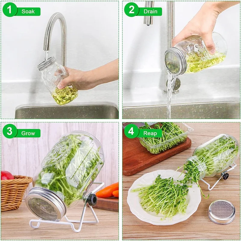 Sprouting Kit,Stainless Steel Sprouting Jar Lids Stands Jar Screen Lids For Regular Mouth Canning