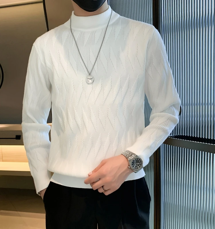 Men's Sweaters Autumn and Winter Nmock-neck Warm Long Sleeve Pullover Outdoor Workout Casual Knitting Pullovers Tops D71