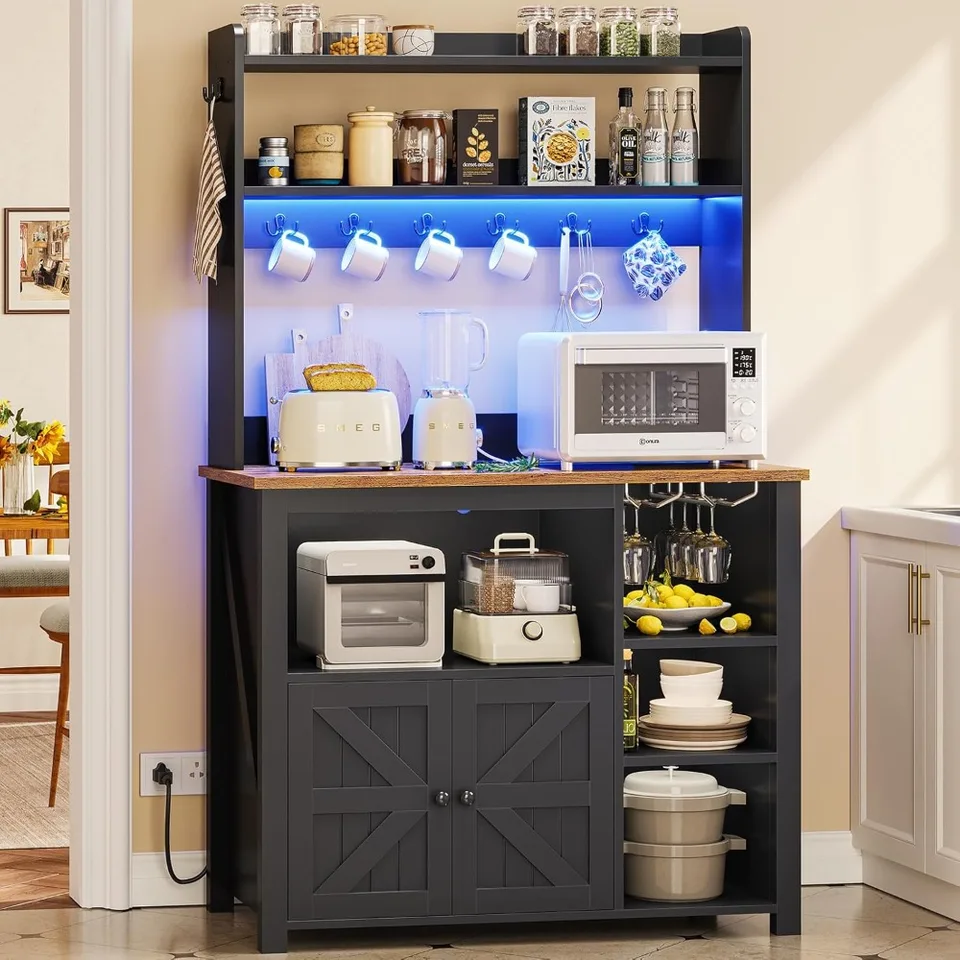 Multifunctional Coffee Bar Cabinet with Power Outlets