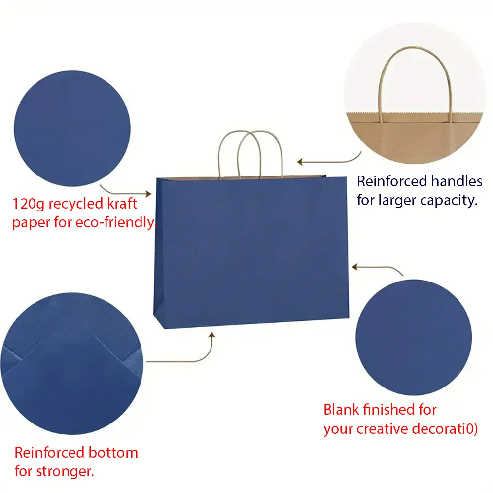 10 قطع من أكياس ورق الكرافت بمقابض، وحقائب حمل هدايا العطلات، وأكياس تغليف الوجبات الجاهزة، وأكياس التسوق الورقية