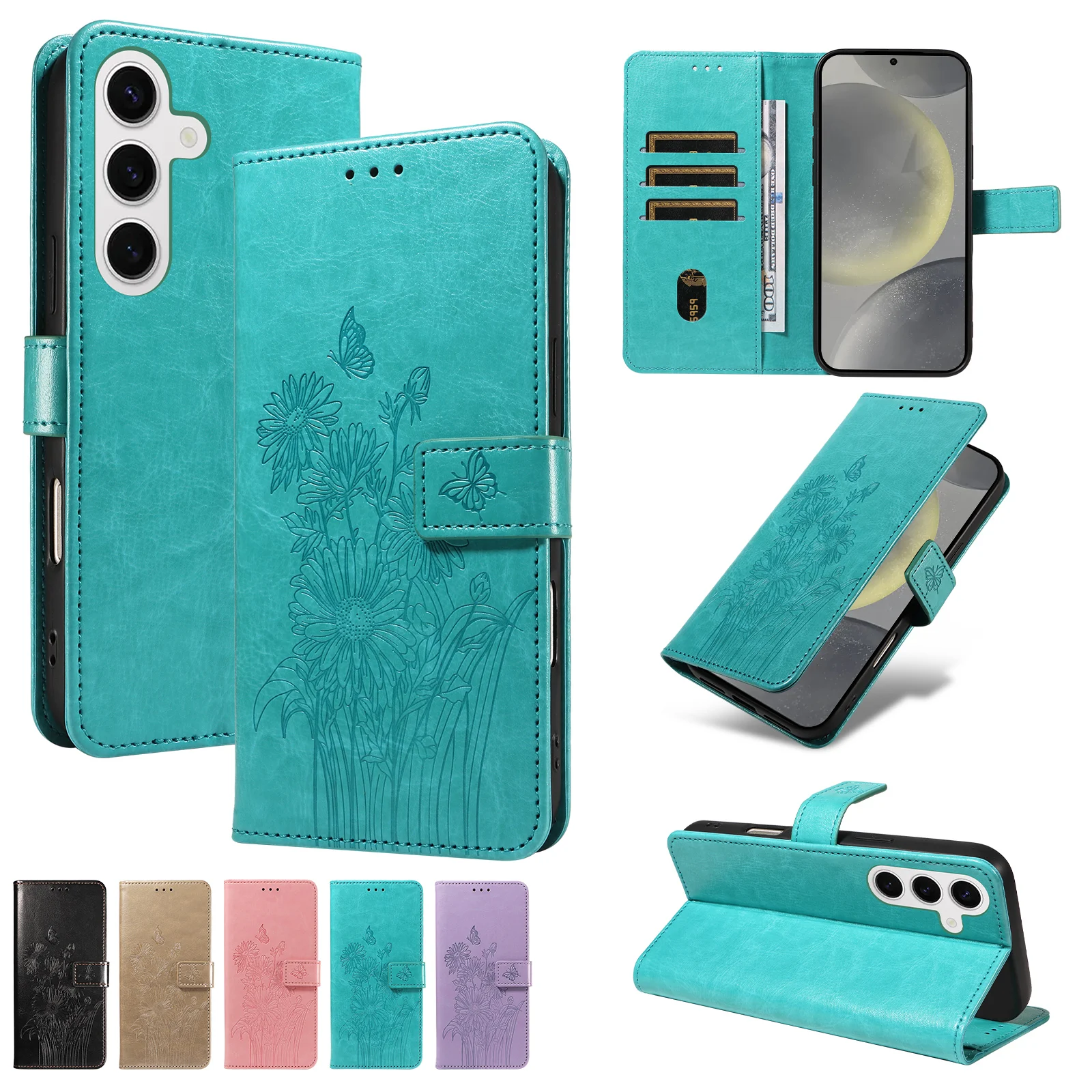 Embossed Faux Leather Flip Card Slot Wallet Phone Case
