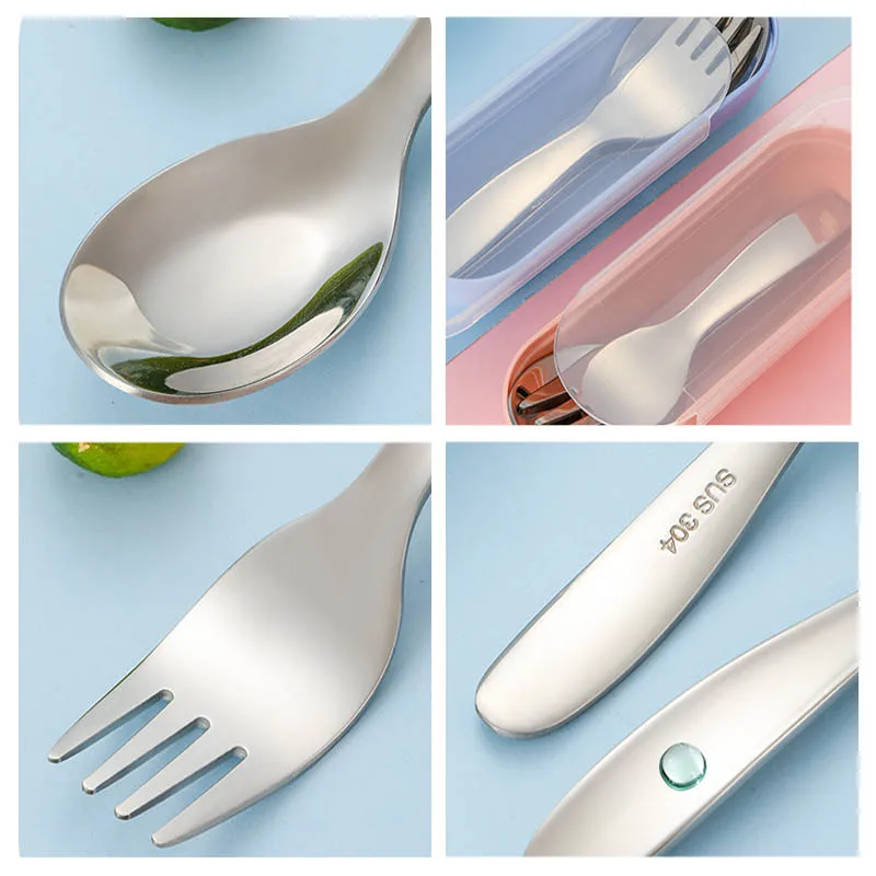 1/2Pcs Kids Fork Spoon Kit Stainless Steel Dessert Spoons Fruit Forks Cutlery Set with Storage Case For Travel Outdoor Camping