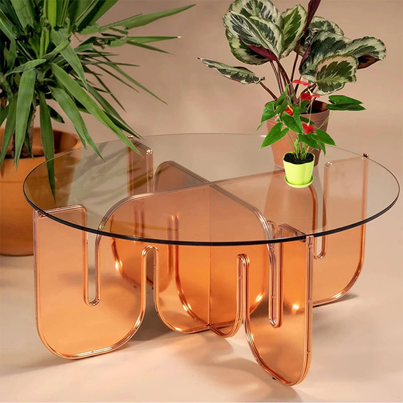 Iridescent Acrylic Coffee Table Creative Ins Nordic Light Luxury Tables Transparent Glass Round