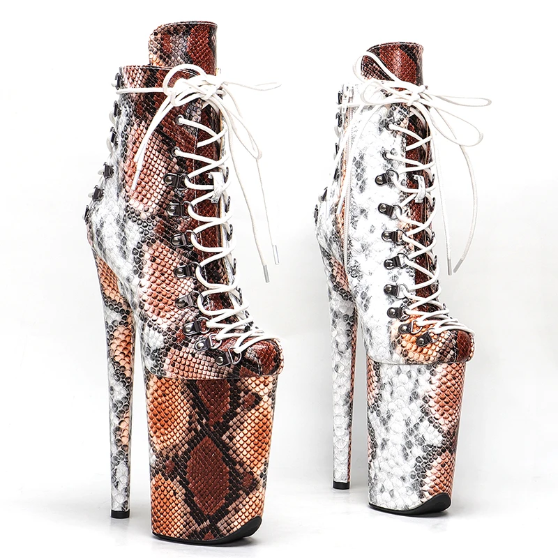 

Leecabe 23CM/9inches Snake Pattern Super High Heel Pole Dancing Ankle Boots Lacing Fashion Club Stage Performance boots 3B