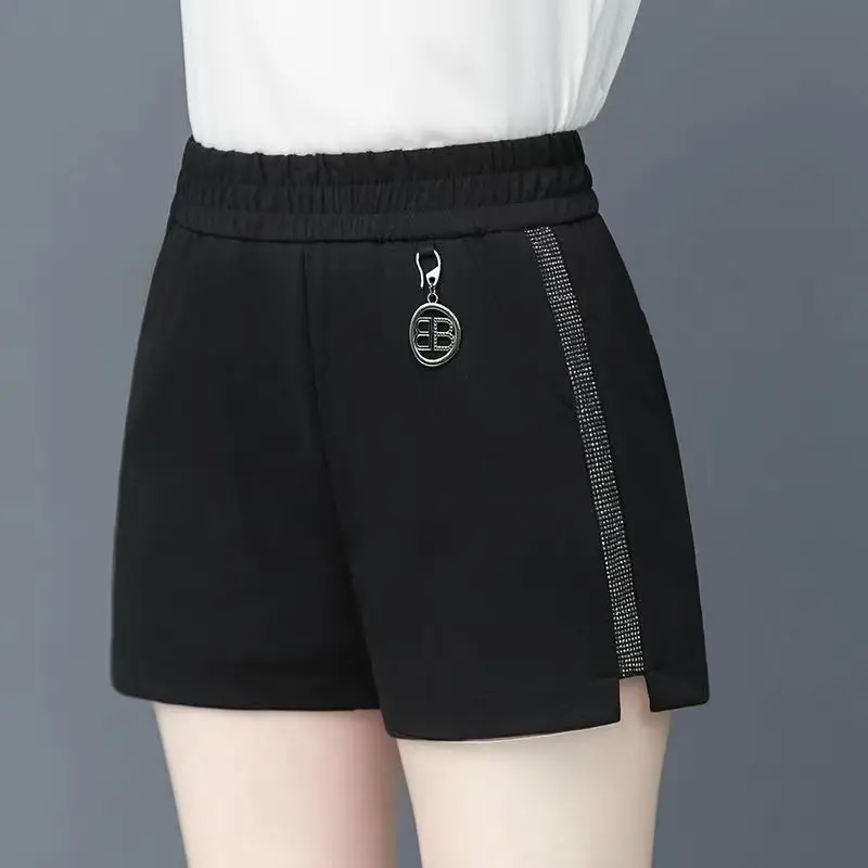 Spring Autumn Thin Korean Straight Wide Leg Pants High Casual Ladies Solid Color Shorts Patchwork Pocket 2024 New Women Clothing
