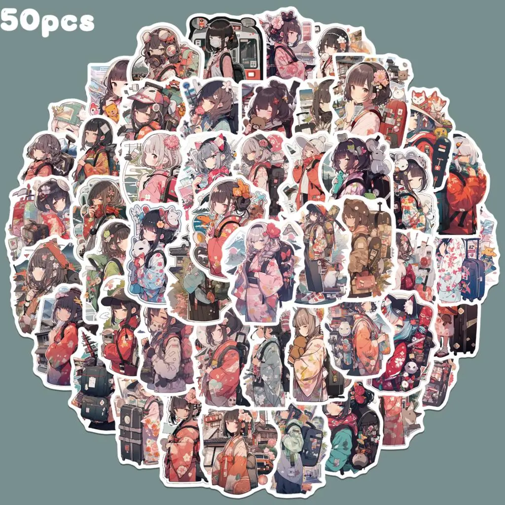 

50 шт., японские водонепроницаемые наклейки в стиле ретро для девочек