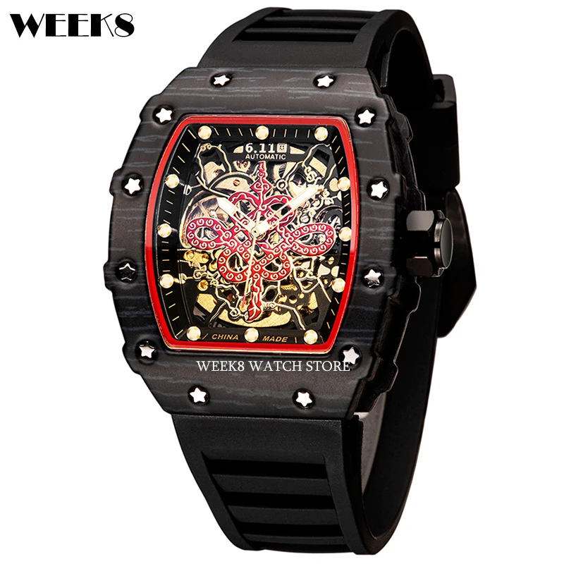 Luxury Automatic Mechanical Watch Famous Top Brand Men Hip Hop Mens Gold Watches Male Tonneau Clock Hombre Relogio Masculino 