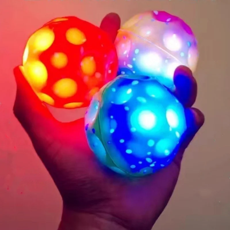 Glowing Extreme High Bouncing Ball With LED Light Space Ball Children Outdoor Toys  Fidget Toys Stress Relief Hole Ball 4