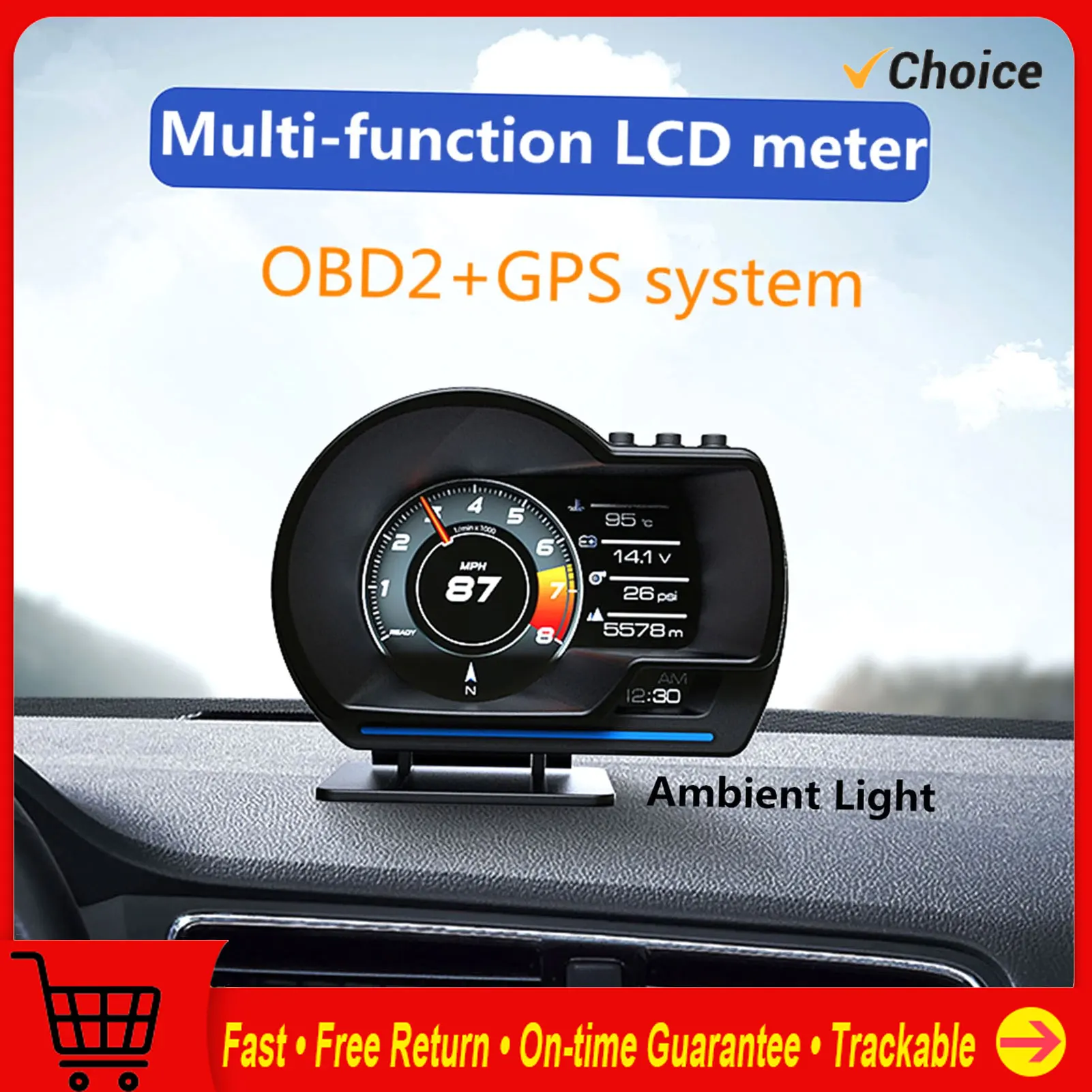 Display Head up per auto, misuratore intelligente OBDII + GPS Tachimetro ad alta definizione Strumento diagnostico per auto Eliminazione del codice di guasto OBD
