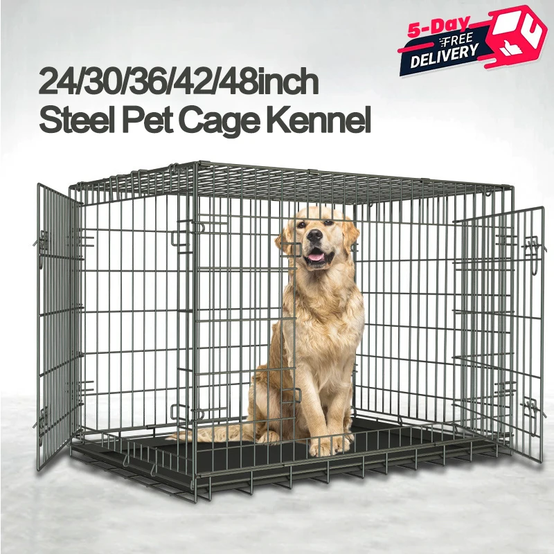 

Переносная Складная Клетка для домашних животных, современный стальной Большой Домик для собак, кошек, кроликов, морской свинки, 24/30/36/42/48 дюймов