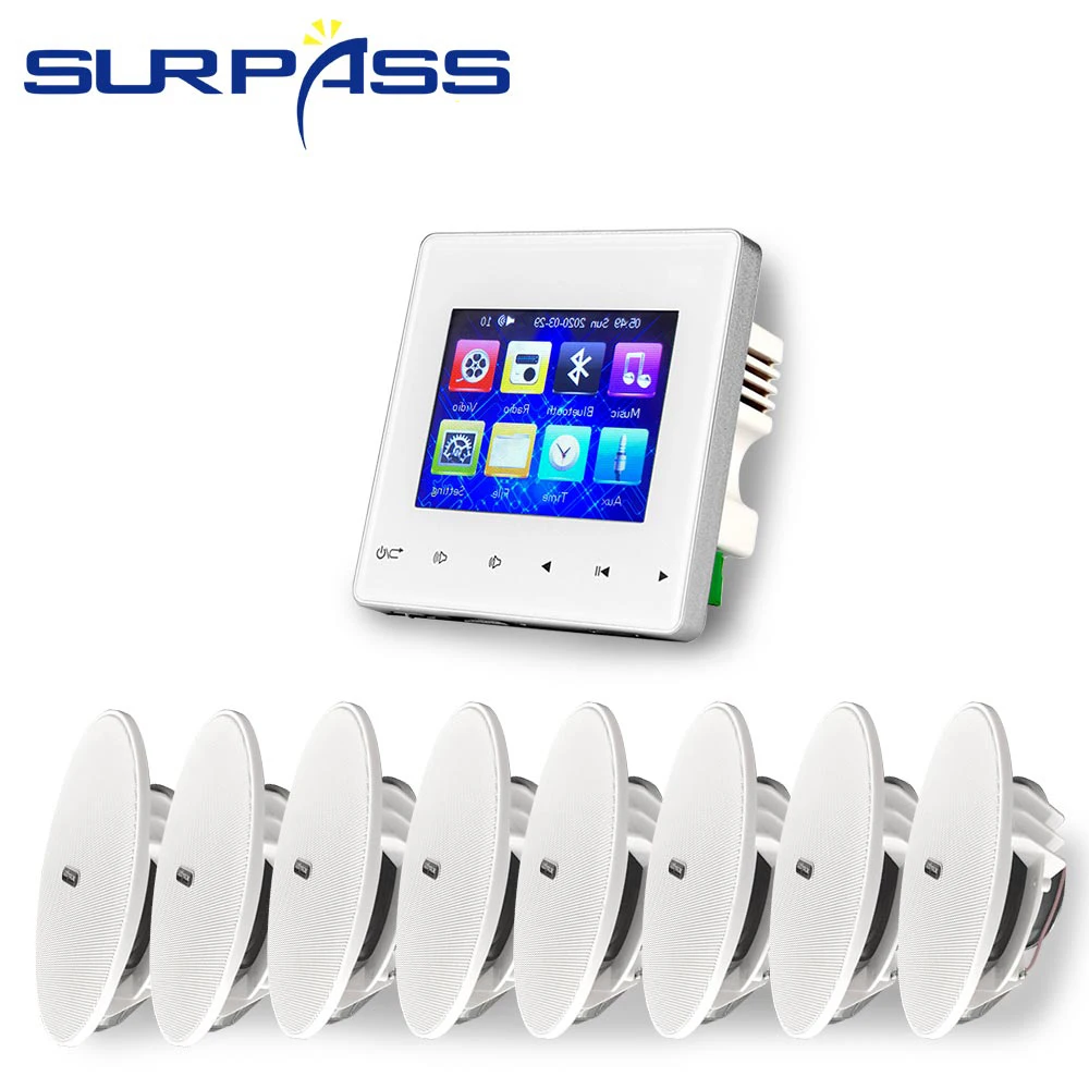 4*25W Amplifier Panel For Smart Home Audio System 4 CH In Wall Amplifier With 8pcs Speaker