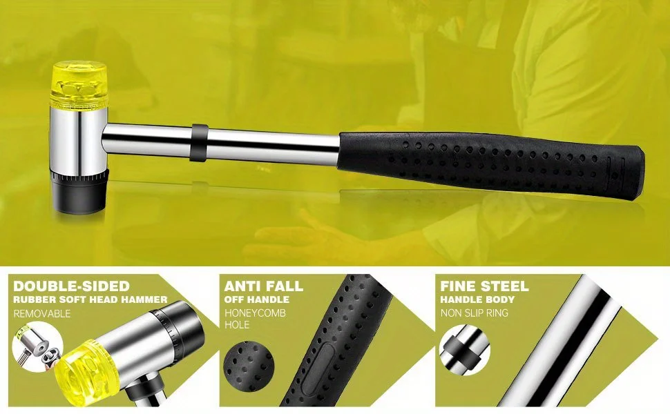 20mm Versatile Rubber Hammer - Soft-Touch Dual-Face for Leather Crafting, Comfort-Grip Handle, Ideal for DIY Handheld Projects & 6