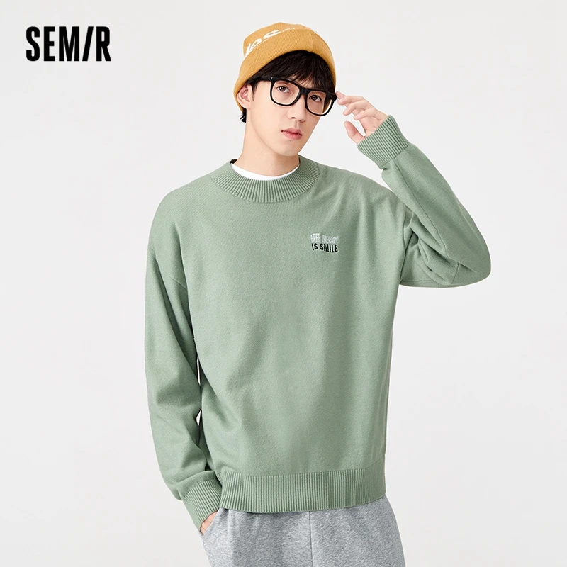 

Semir Knitwear Men Half High Neck Sweater Hot Yarn Autumn And Winter 2022 New Letter Embroidery O Neck Bottoming Sweater Trend