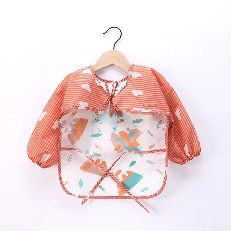 Baby Striped Long Sleeve Scarf Waterproof Toddler Art Smock Feeding Bib Apron Pocket Infant Boys Girls Burp Cloth Bibs baby bib,feeding bib,cotton bib set,cotton bib,children painting apron