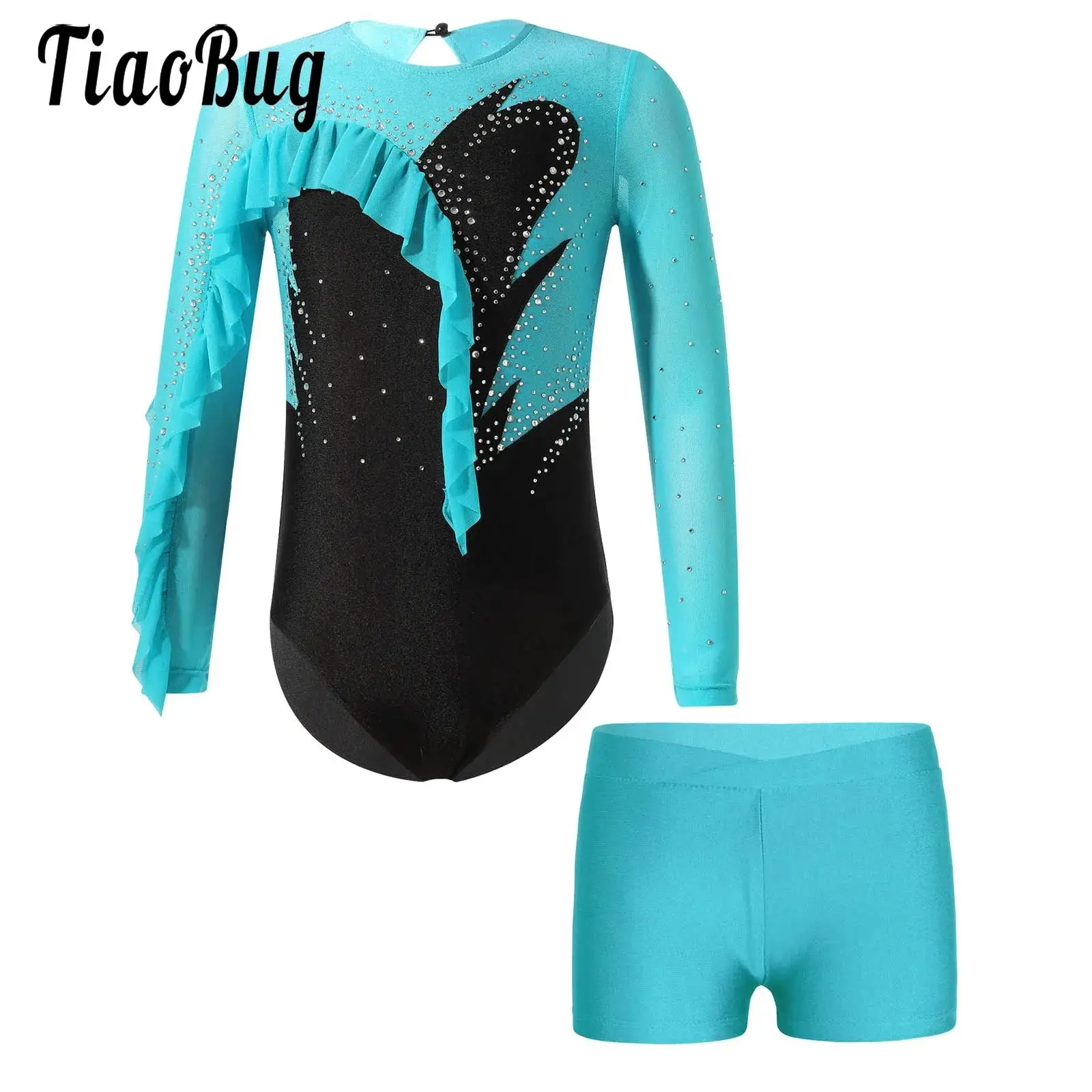 

Детские костюмы для гимнастики и танцев для девочек, женский трико с длинным рукавом и спортивные шорты, комплект для катания на коньках, балетная Одежда для танцев