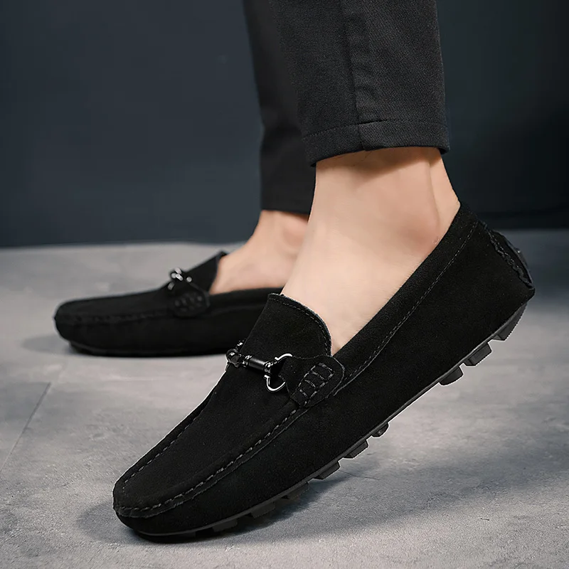 

2022 Retro Shoes Men Slip-On Suede Leather Shoes Casual Male Adult Driving Moccasin Soft Flat Lightweight Business Comfy Loafers