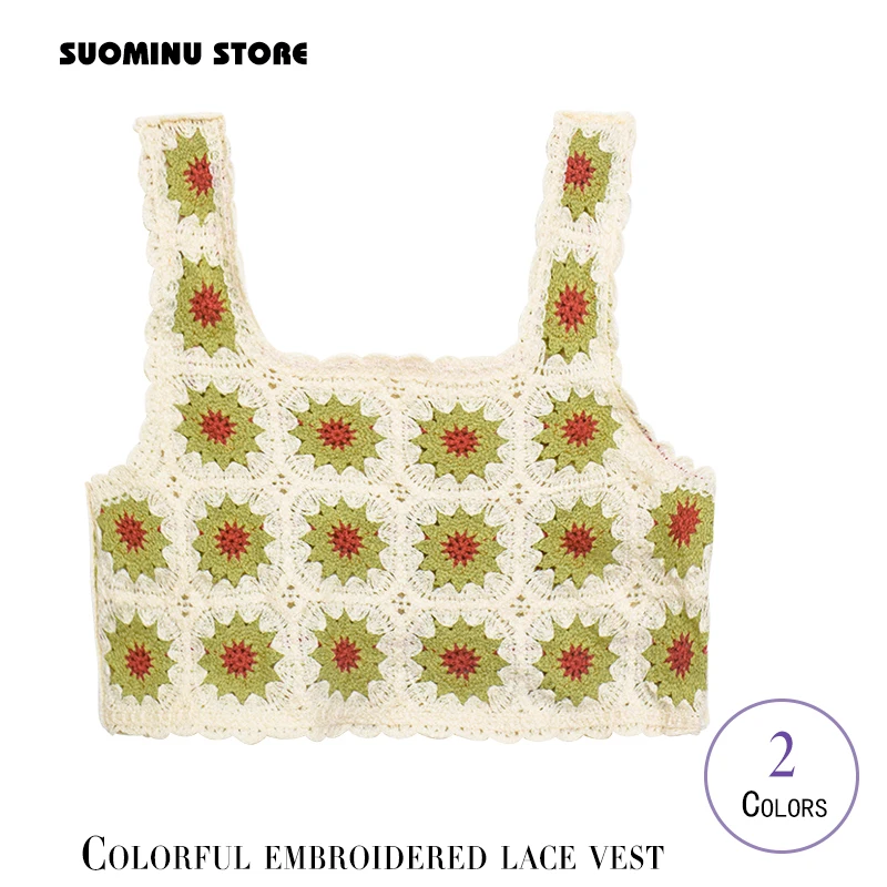 

Factory Women Crochet Top Vintage Crochet Knitting Top Floral Crochet Clothing Embroidery Crochet Sleeveless Crochet Sweater