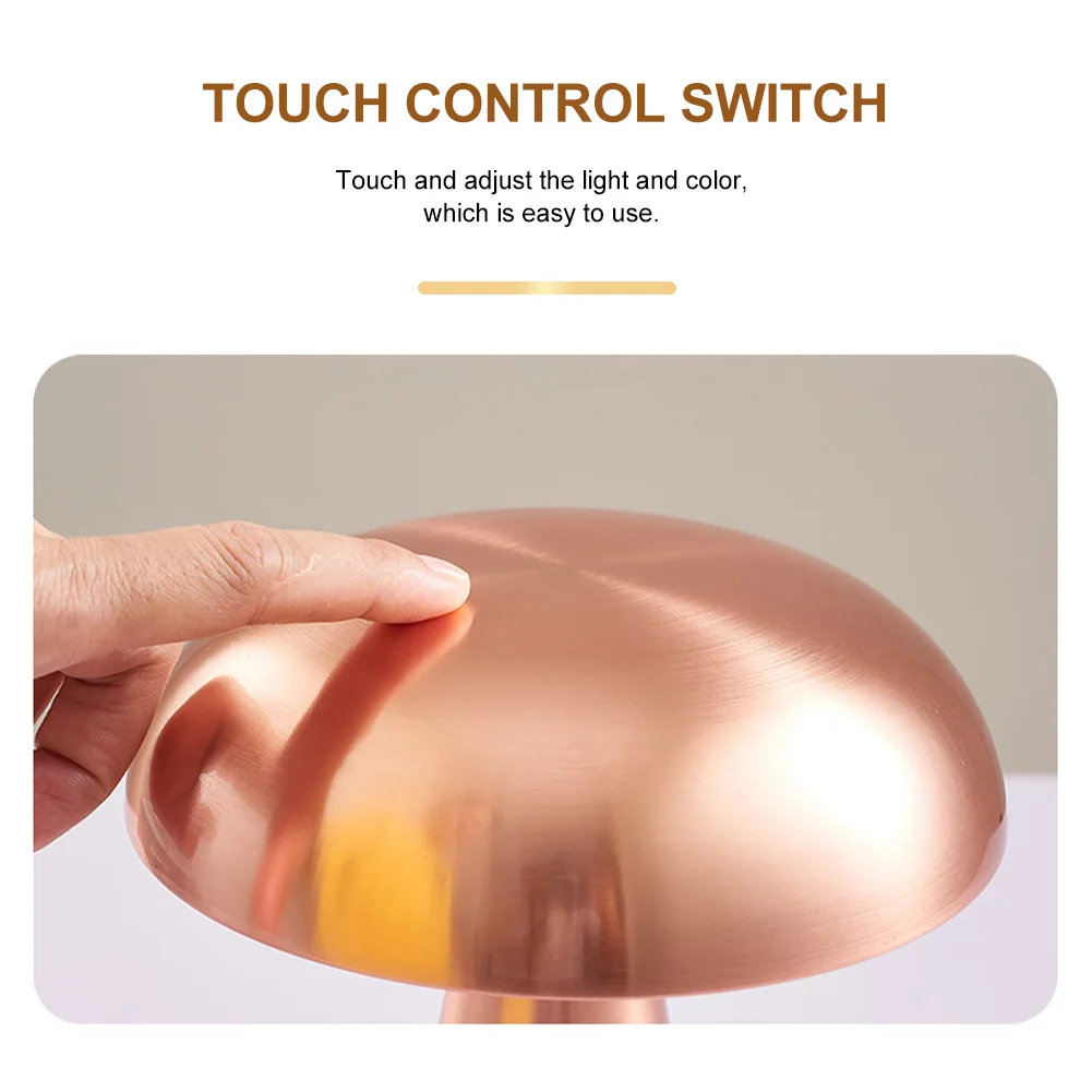 버섯 침대 옆 테이블 램프, USB 충전식 LED 야간 램프, 침대 옆 조명, 터치 조도 조절 금속 램프, 거실 침실 장식, 3 색