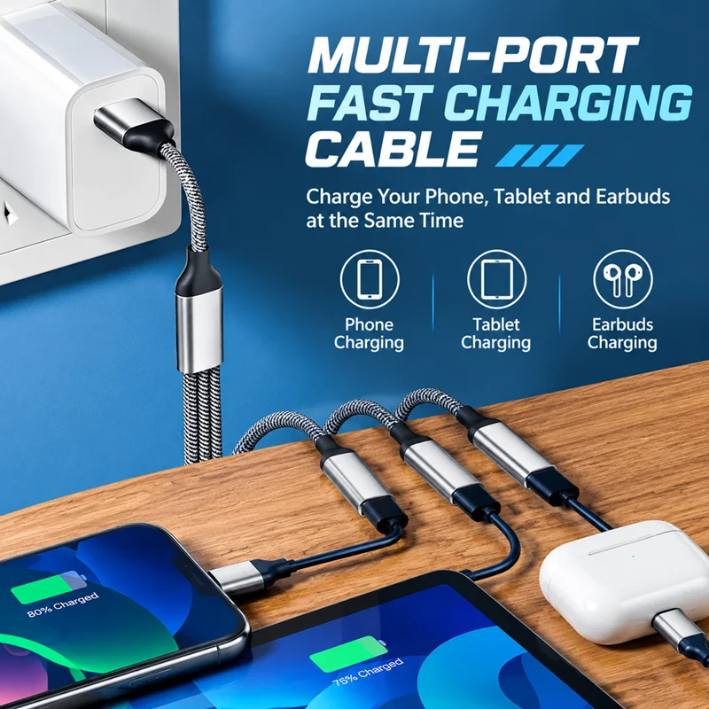 Multi-Port USB Hub with Fast Data Transfer and Charging Capabilities