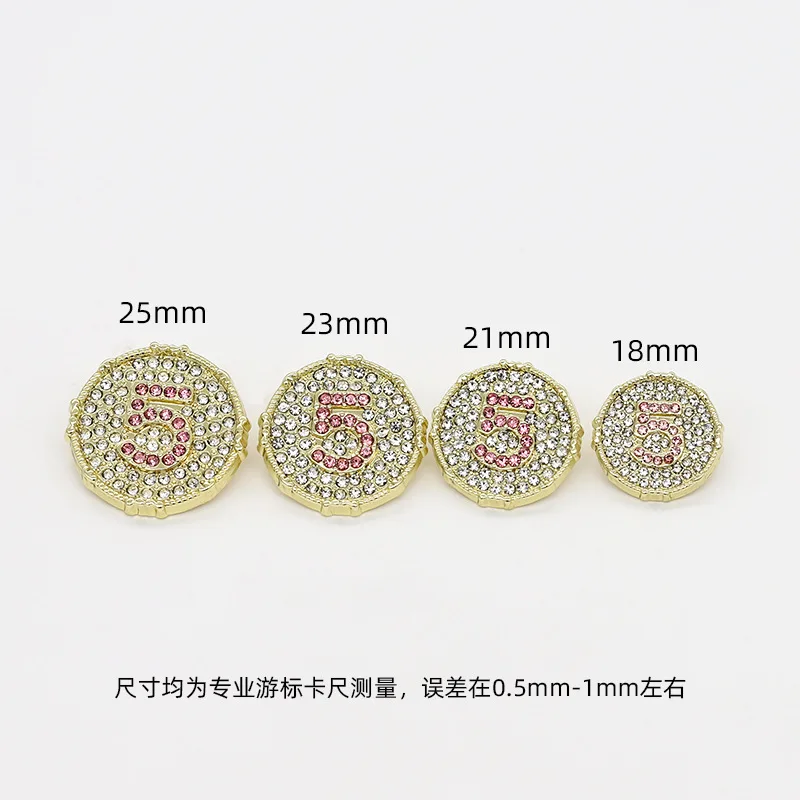 6pcs 럭셔리 골든 실버 전체 다이아몬드 시니 5 번호 금속 라운드 바느질 단추 의류 코트 장식 액세서리