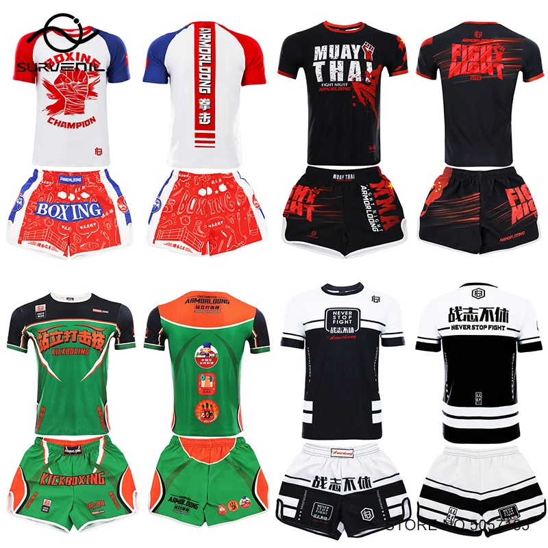 

Muay Thai Shorts MMA Rashguard Boxing Training Shorts and T Shirt Set Men Women Fight Kickboxing Pants Martial Arts Clothing