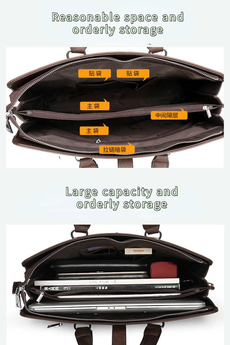 New men's handbag, trendy business computer bag, business travel file bag, trendy one shoulder crossbody briefcase
