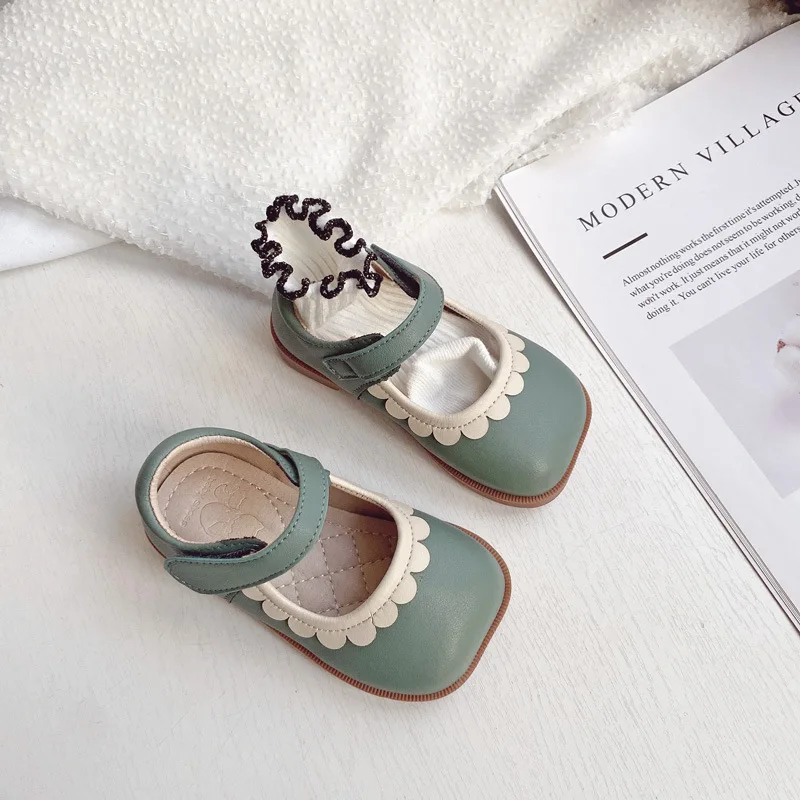 

Children Leather Shoes Girl's Fashion Decorative Quality Pu Leather Casual Shoes Soft Sole Square-toes Leather Shoes Size 21-30