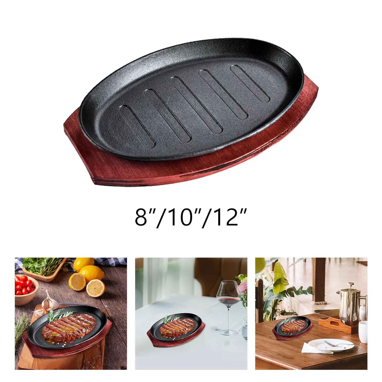 Steak Fry Plate Cast Iron Veggies Meats Grill Plates Skillet Hot Plate BBQ Grill Pan Fajita Sizzling Pan for Restaurant Home