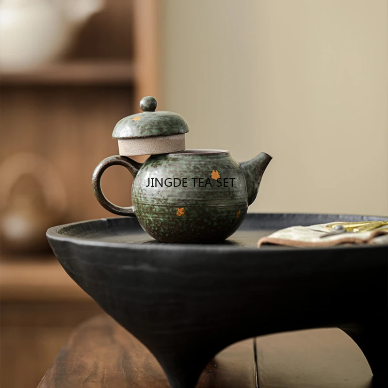 110ml Bronze greenstone clay handmade teapot Kung Fu Tea Vintage coarse pottery teapot Chinese Zen style Tea pot 1pcs