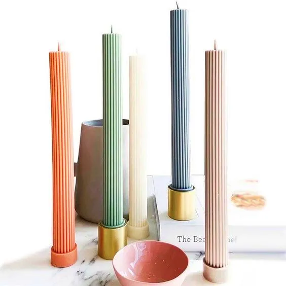 

Huaming Rainbow Candy Color Vertical Lines Pillar Stick Aroma Candle, Luxury Home Decor, Romantic Dinner Scented Soy Wax Candle