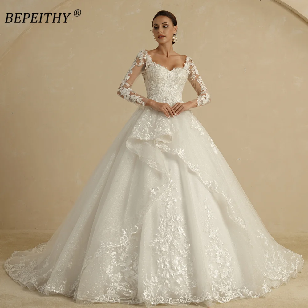 Wedding Dresses BEPEITHYGlitter Ball Gown Wedding Dress Full Sleeves For Women Bride
