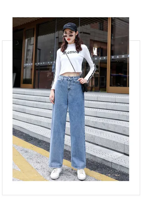 Circyy Blue Baggy Jeans donna pantaloni in Denim a vita alta Fashion New  2023 Basic Spring Office Lady pantaloni Casual a gamba larga - AliExpress