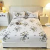 Pure Cotton Printing Fitted Sheet Luxury Mattress Cover Double Queen Size Elastic Band Bed Sheet 160x200 180X200 Fit Sheet 1