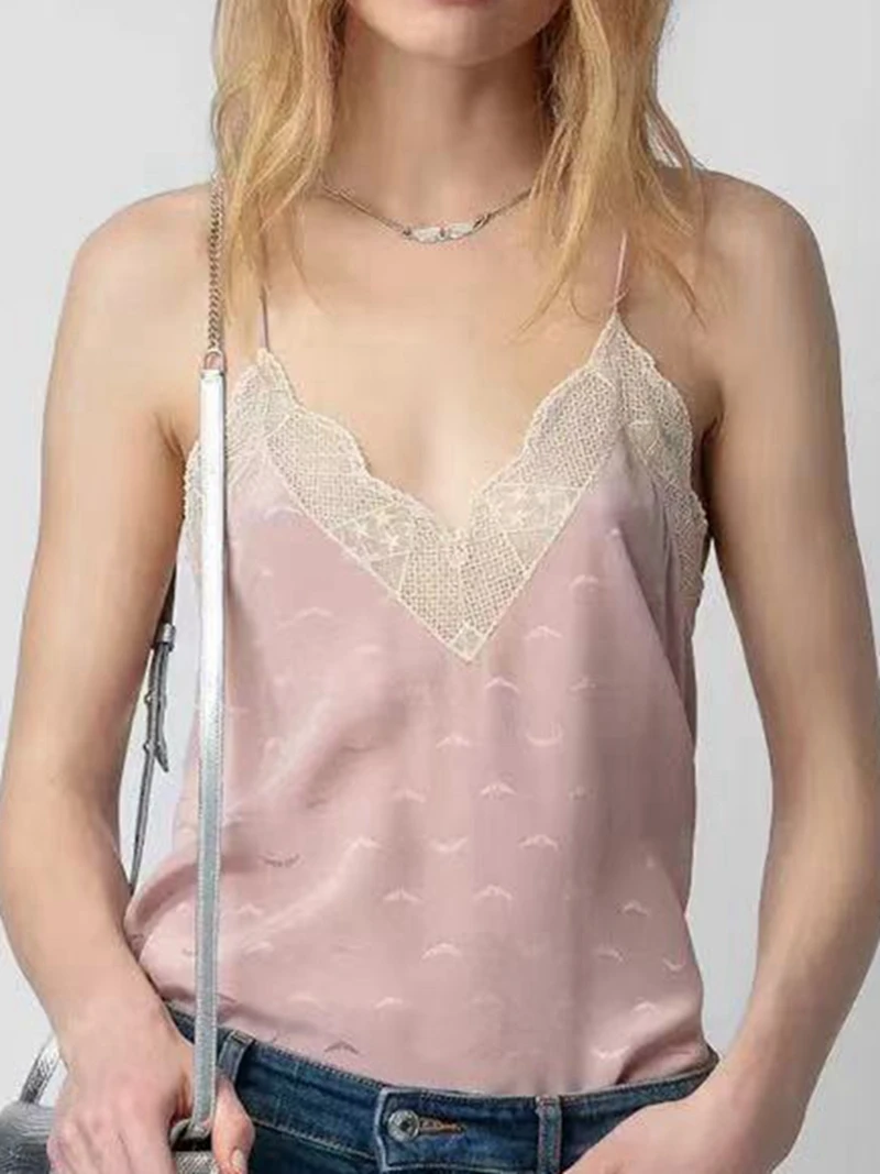 

Suspender top summer new sexy and comfortable high-end silk wing jacquard lace V-neck suspender vest