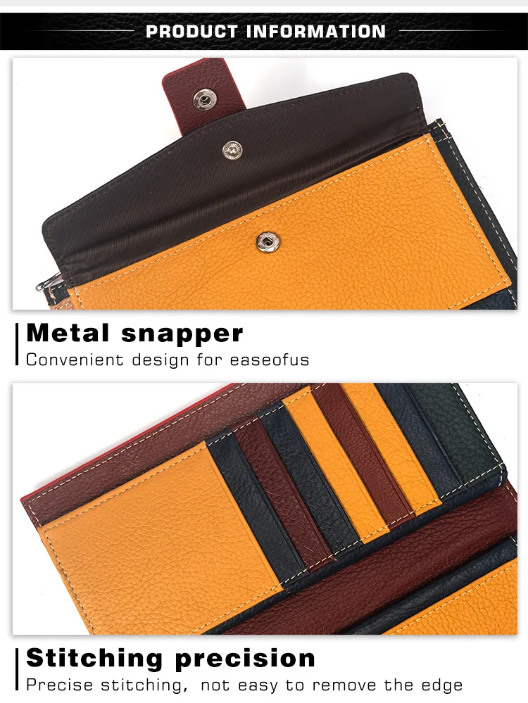 RFID-Kartenhalter aus echtem Leder, Damen-Geldbörse aus weichem echtem Rindsleder, lange Clutch aus rotem Rindsleder – Detail 6