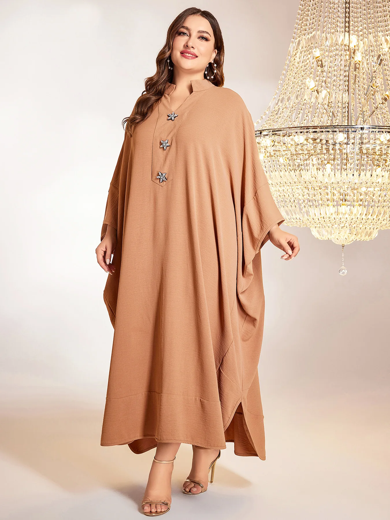

Мусульманская одежда Ближнего Востока, однотонный рукав летучая мышь, свободная модная повседневная одежда свободного размера, винтажная аппликация, Caftan Dubai Robe Рамадан