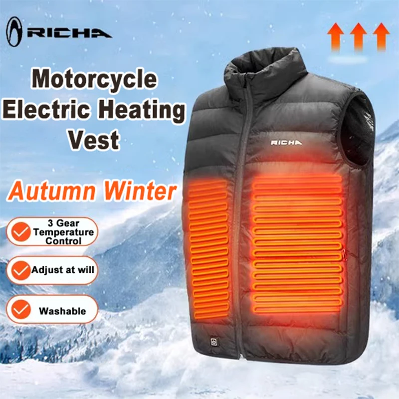 RICHA Electric Heated Jacket Motorcycle Intelligent Heated Vest Men Women USB Vest 4 Heating Areas Waterproof Warm Jacket