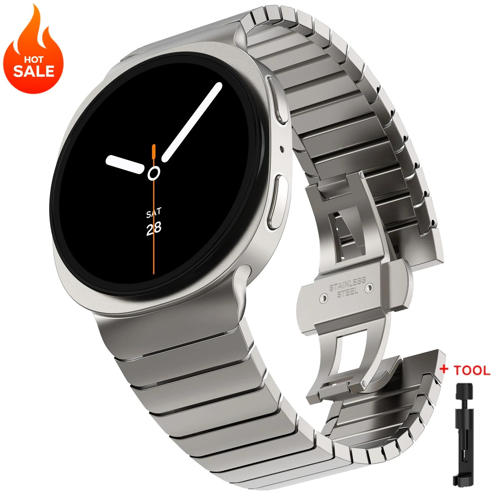 Luxury Stainless Steel/Titanium Watch Strap - Classic Metal Bracelet Design