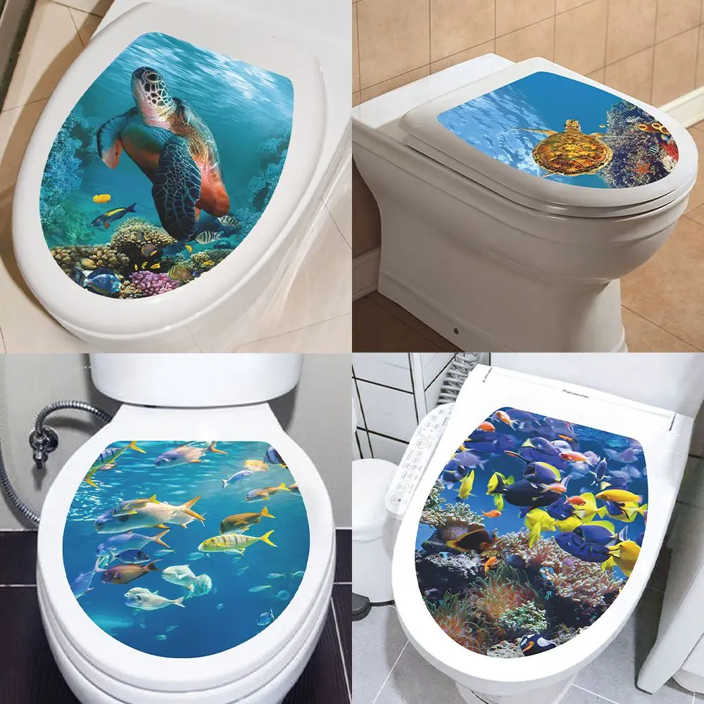 M227 Fish Animals Seabed Ocean Toilet Sticker Bathroom Toilet Cover Sticker Wall Stickers Wc for Home Decoration