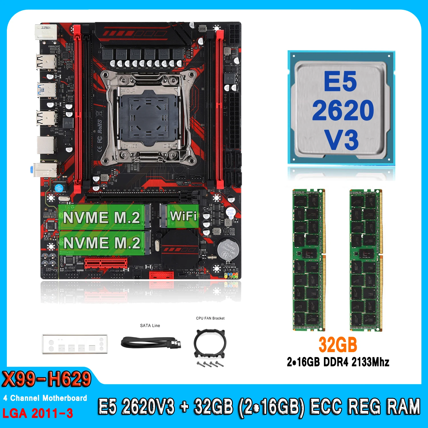 Набор материнской платы X99, системная плата с процессором E5 2620V3, 32 Гб (2*16 ГБ), DDR4 ECC память, Детская четырехканальная материнская плата E5 2620V3